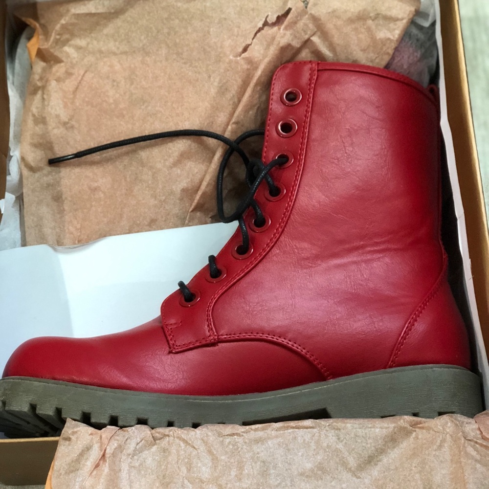 Red combat boots